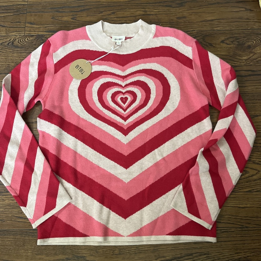 Bibi Thick Soft Heart Sweater In Shades Of Pink Women's L Cozy